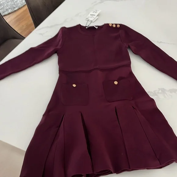 Burgundy with gold accents Zara dress - Picture 1 of 2